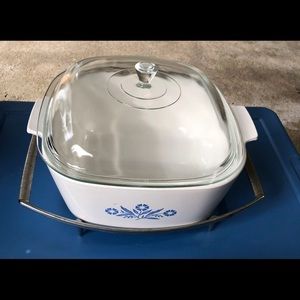 Vintage Corningware Blue Cornflower 4 qt., P-84-B, Lid, Metal Serving Trivet